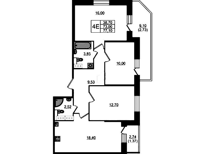 3-комнатная квартира 77.1 м², 16/23 эт., ЖК «Живи! В Рыбацком»